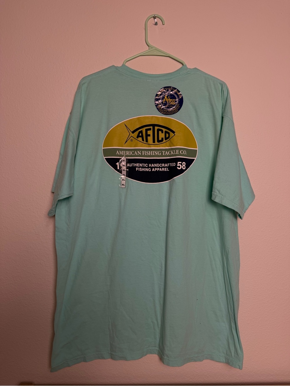 AFTCO Seafoam Short Sleeve Logo Tee with Back Graphic new xl